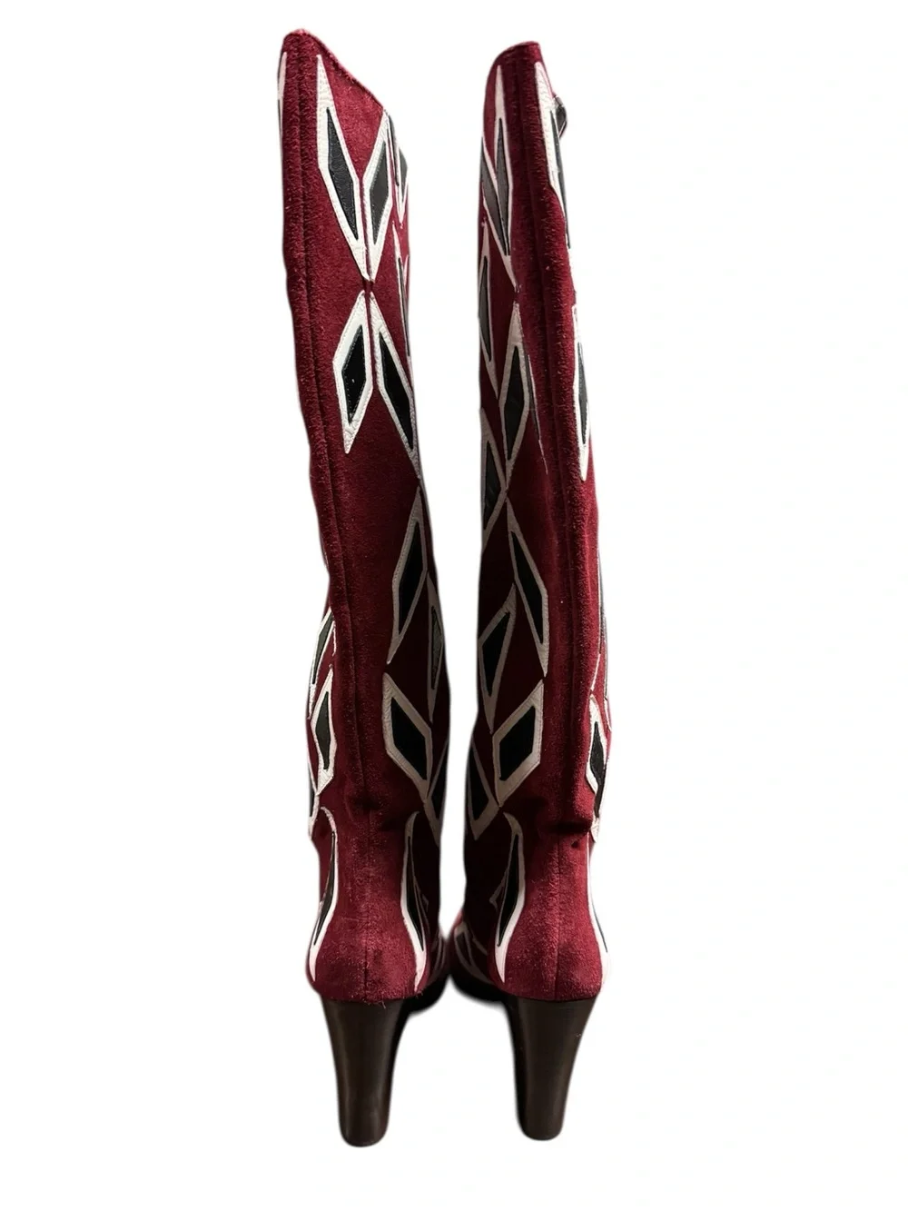 DIANE VON FURSTENBERG Size 9M Burgundy Vintage Triangular Patterned Boots